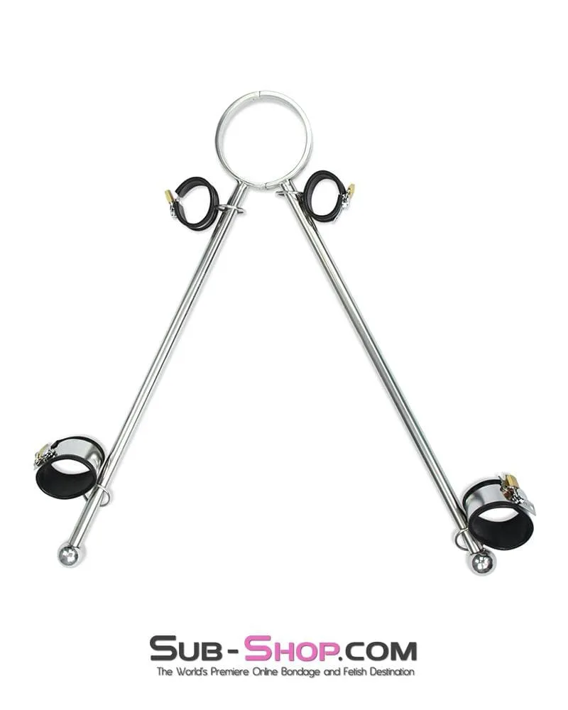 0738M      Steel Tripod Bondage Collar Rig with Rubber Lined Steel Wrist and Ankle Cuffs