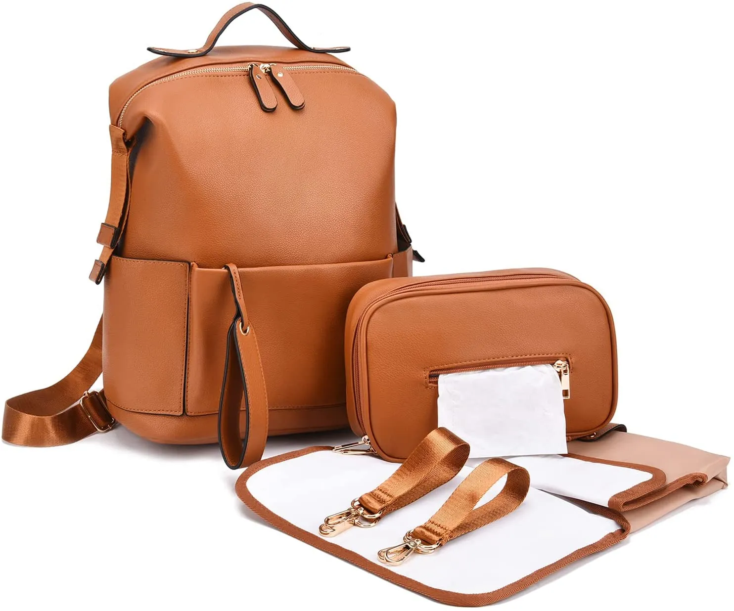 3-in-1 Brown Leather Luxury Mom Travel Baby Diaper Bag