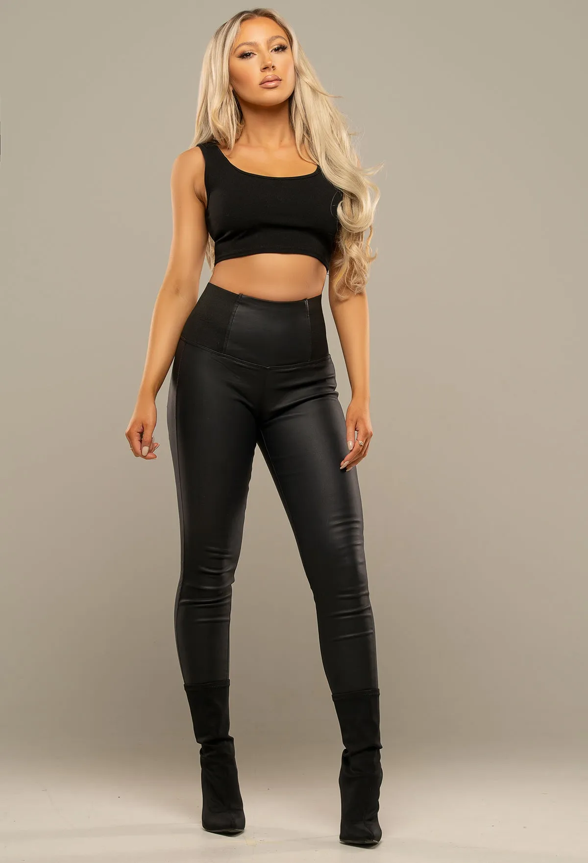 Always Cinched Black Stretch Waist Band Coated Legging