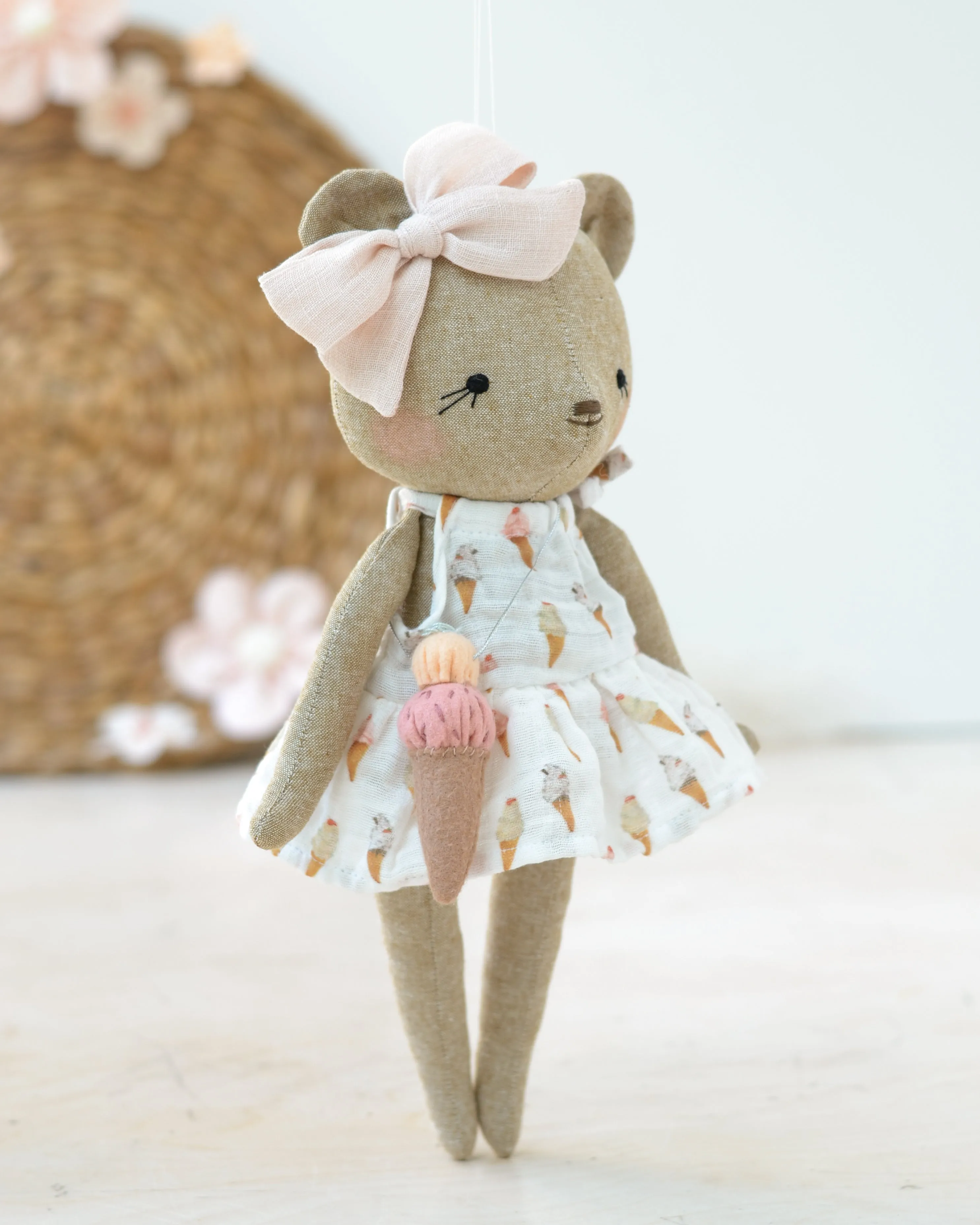 Bear Soft Toy Charlotte | White Dress with Ice cream bag