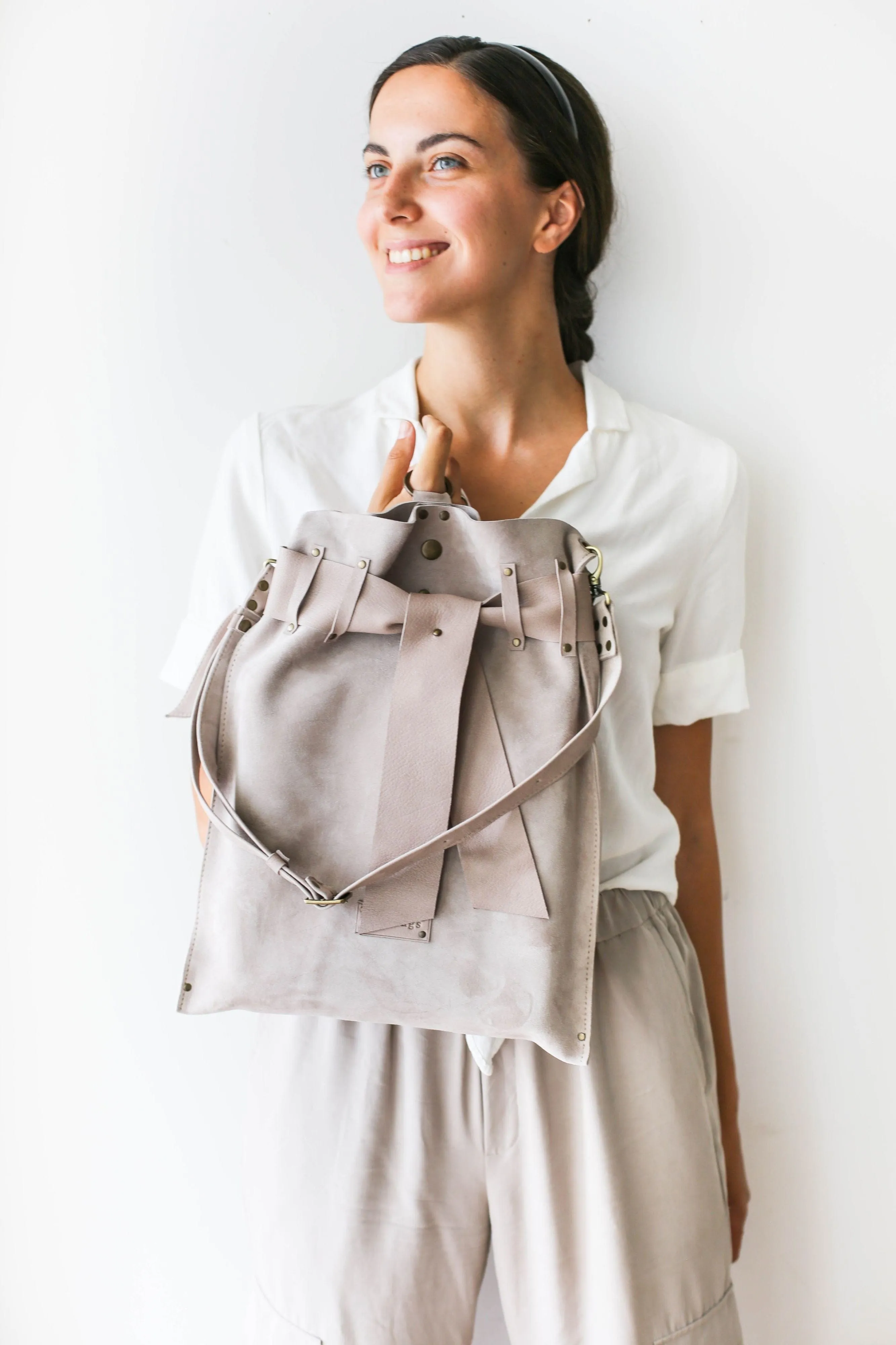 Beige Suede Backpack