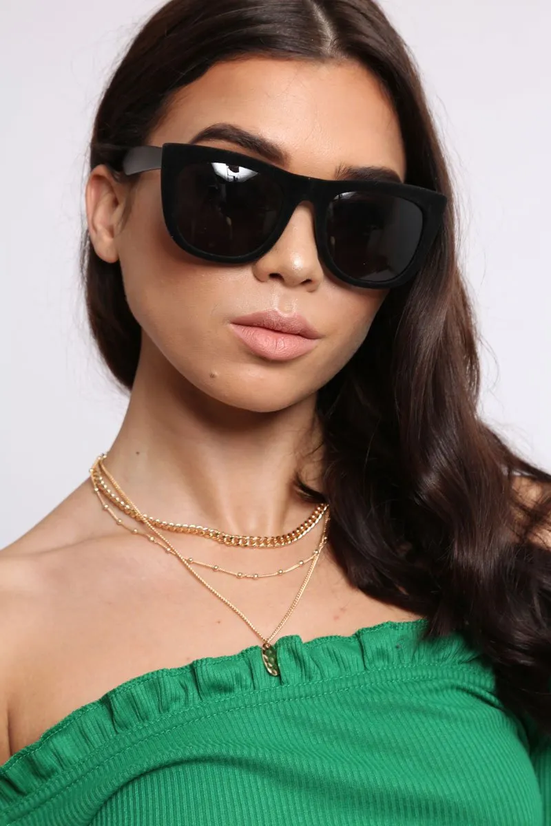 Black Faux Suede Sunglasses - Sherlin