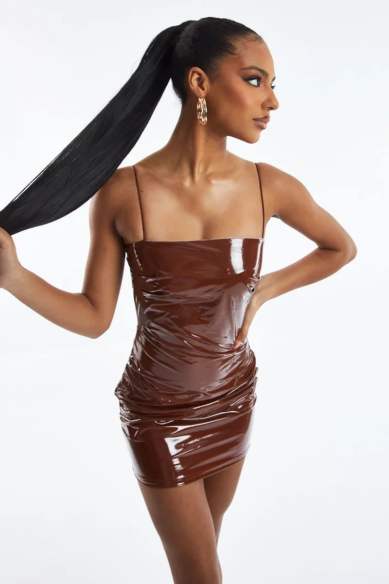 Brown Faux Leather Bodycon Mini Dress - June