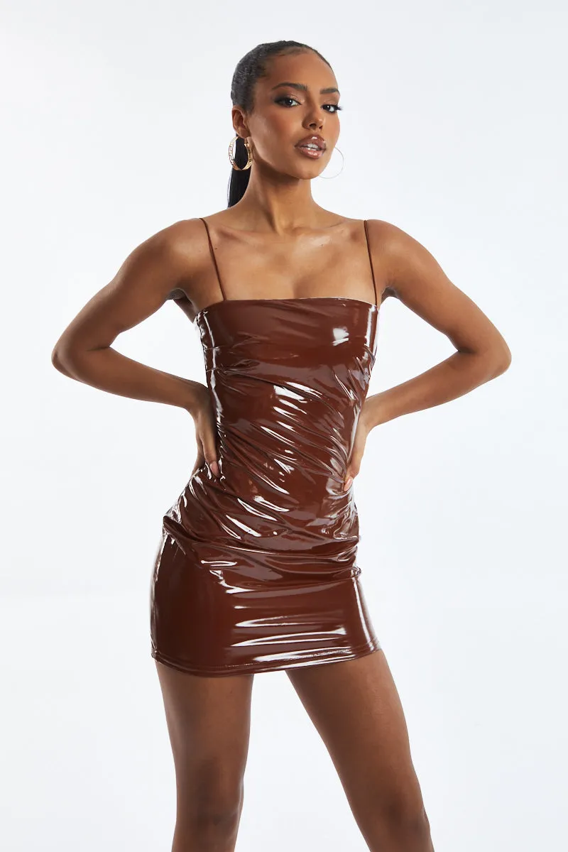 Brown Faux Leather Bodycon Mini Dress - June