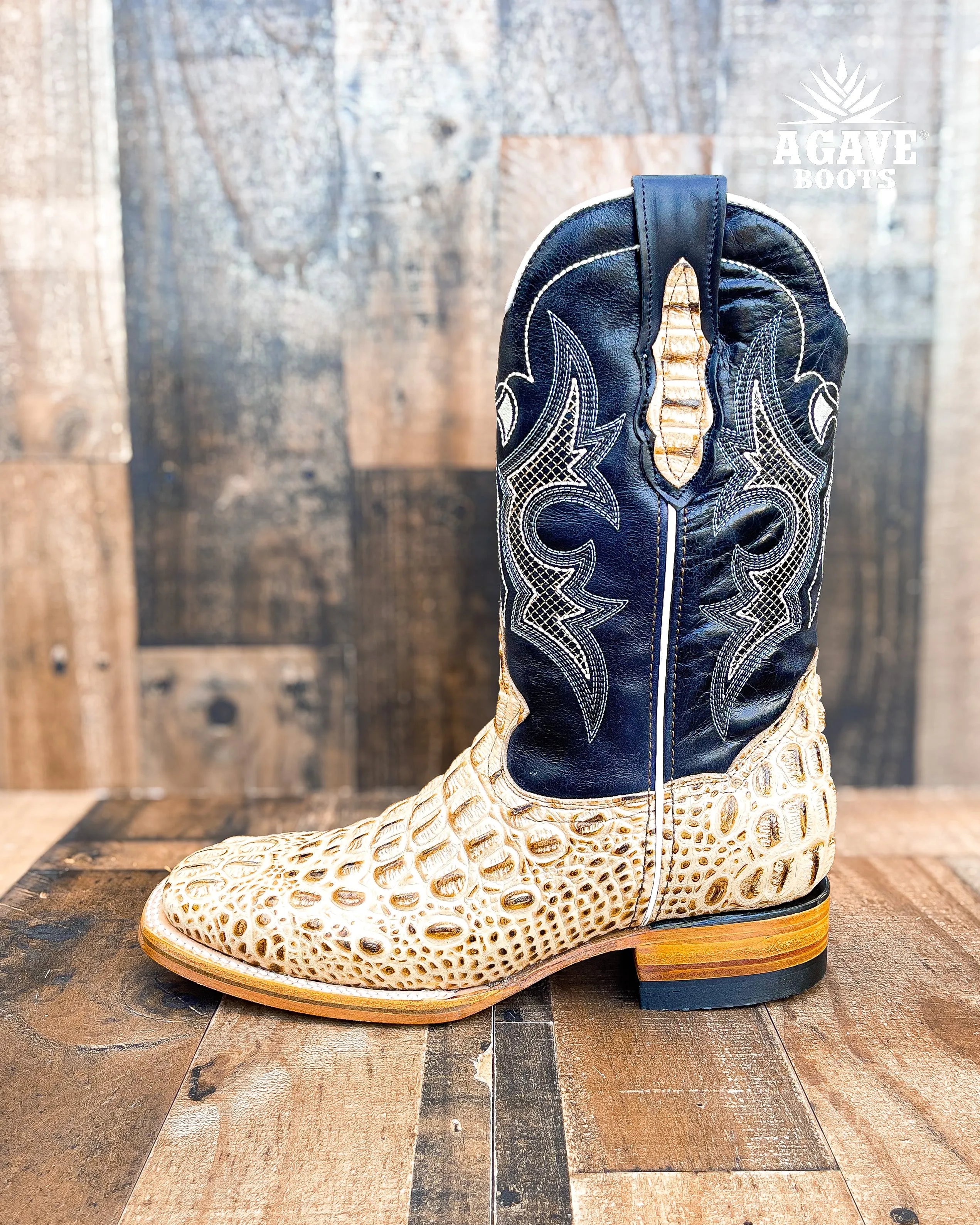 CAIMAN HORN BACK "ORIX BLUE" | MEN SQUARE TOE WESTERN COWBOY BOOTS