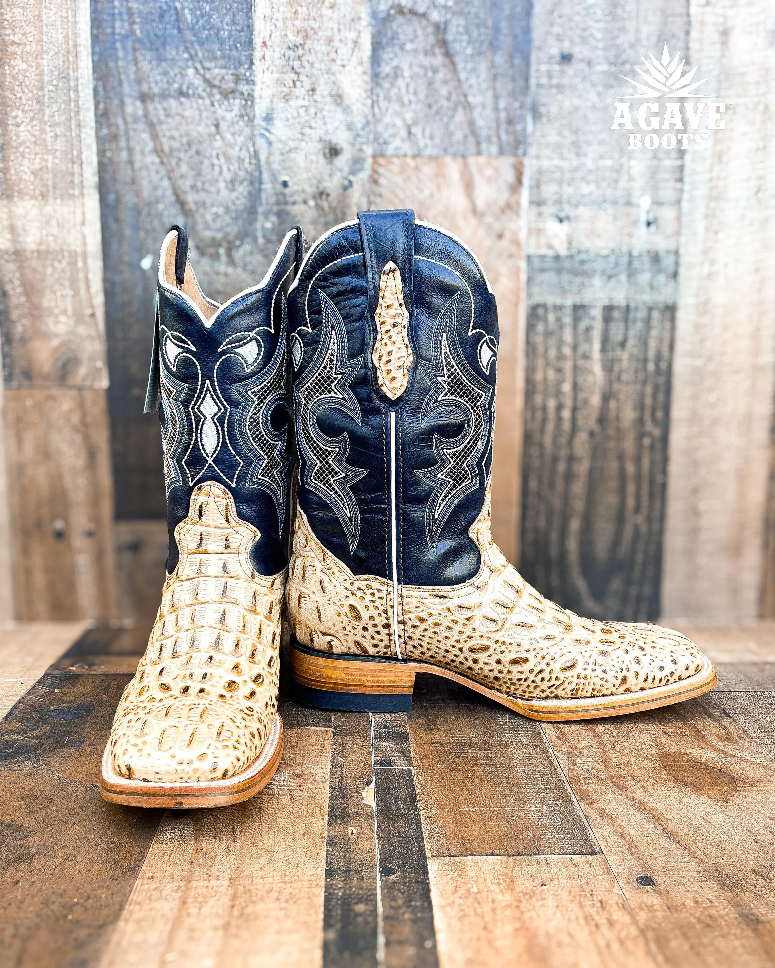 CAIMAN HORN BACK "ORIX BLUE" | MEN SQUARE TOE WESTERN COWBOY BOOTS