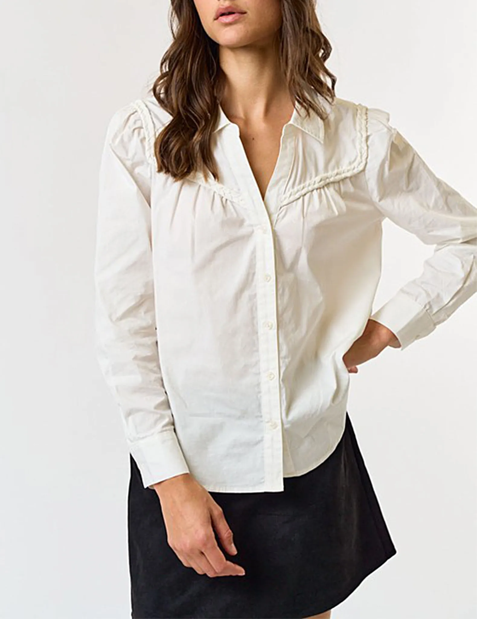 Carson Braided Yoke Button-Up Blouse