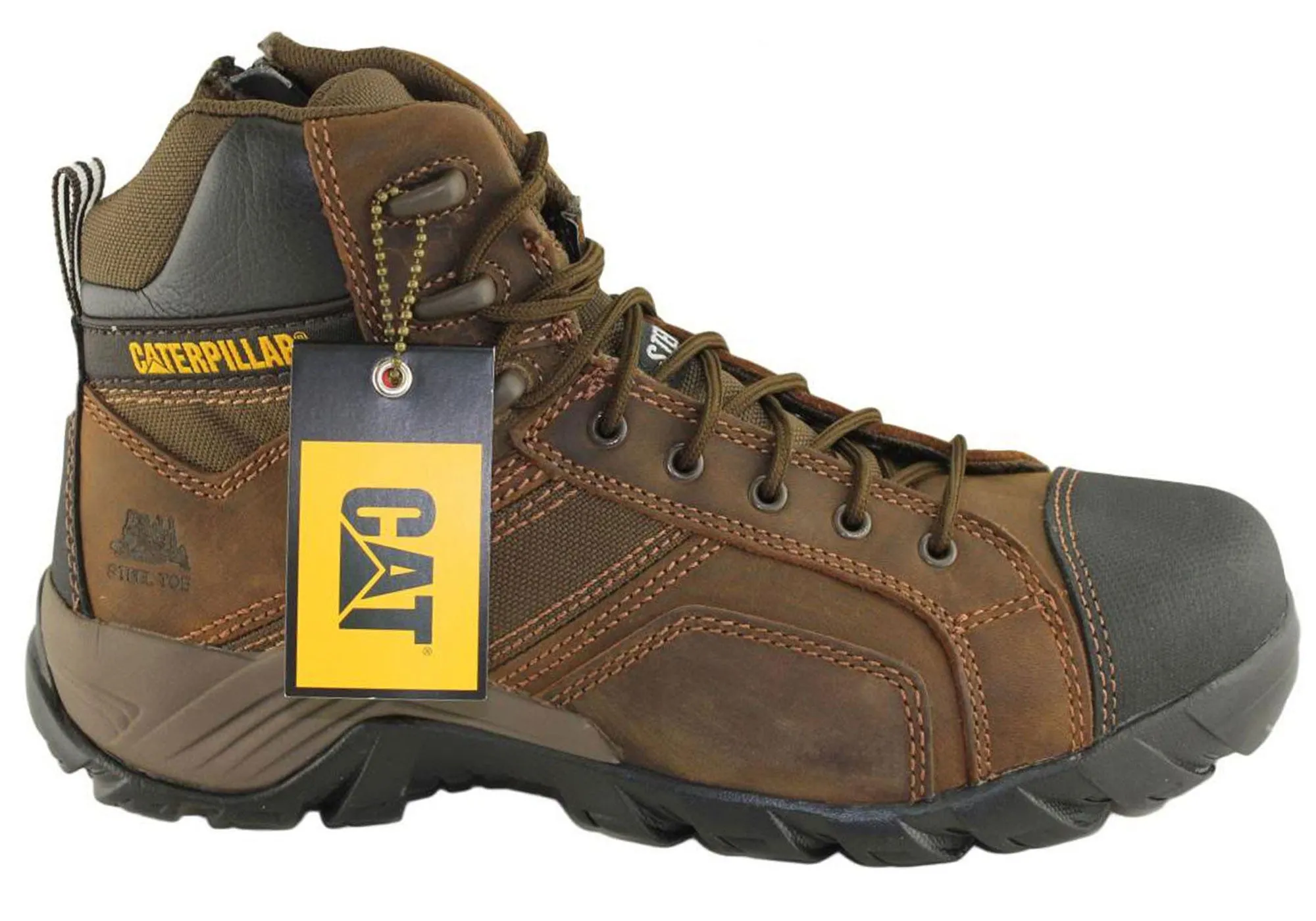 Caterpillar Cat Argon Hi Side Zip Brown Mens Steel Toe Work/Safety Boots