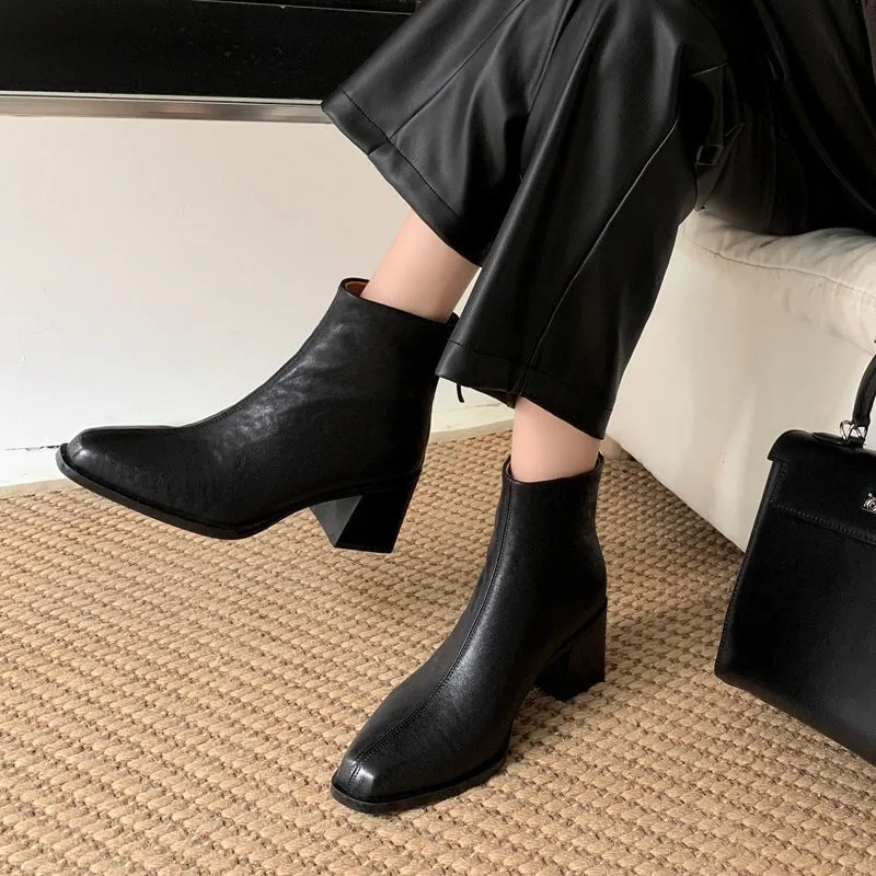 Classic Elegant Glove-Like Ankle Boots Mid Heel Slimming Boots Back Zipper Chelsea Boots