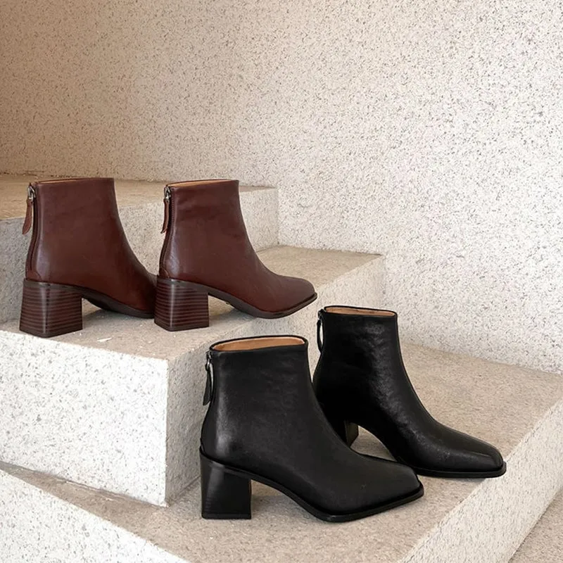 Classic Elegant Glove-Like Ankle Boots Mid Heel Slimming Boots Back Zipper Chelsea Boots