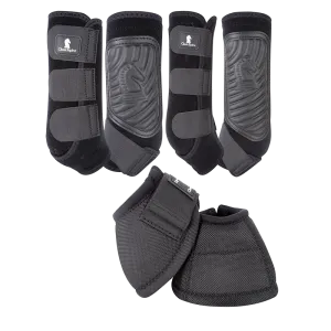 Classic Equine Classic Fit Front, Hind, and Bell Boot Combo Pack- Black