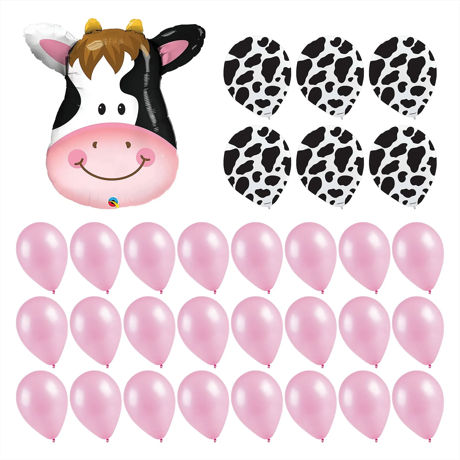 Cow Party Balloon Decorations - Happy Cow Mylar Balloon With Cow Print and Pink Latex Balloons in Assorted Sizes