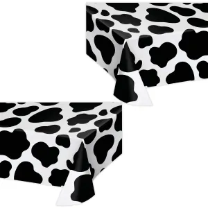 Cow Print Party Supplies - Black and White Animal Print Plastic Table Covers for Western and Farm Theme Parties (2 Pack)