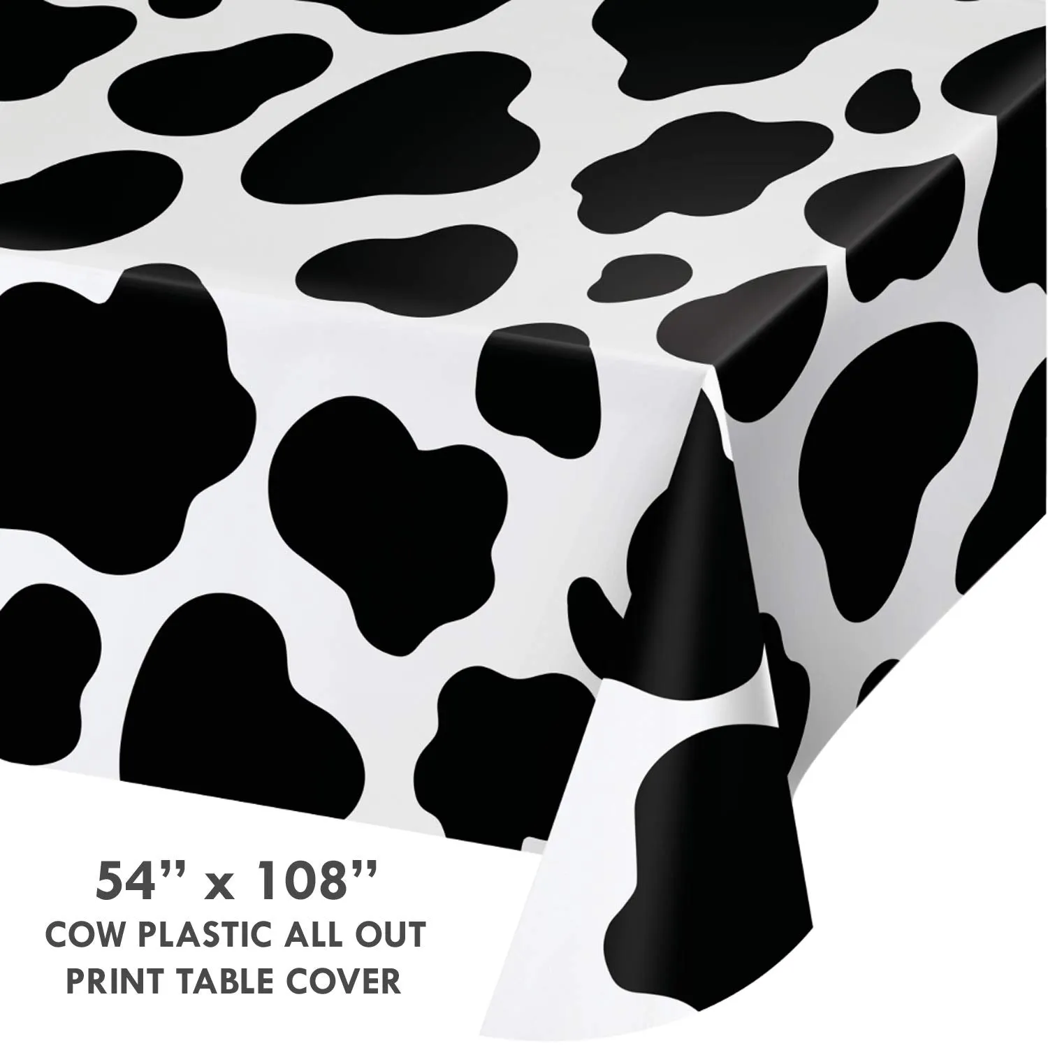 Cow Print Party Supplies - Black and White Animal Print Plastic Table Covers for Western and Farm Theme Parties (2 Pack)