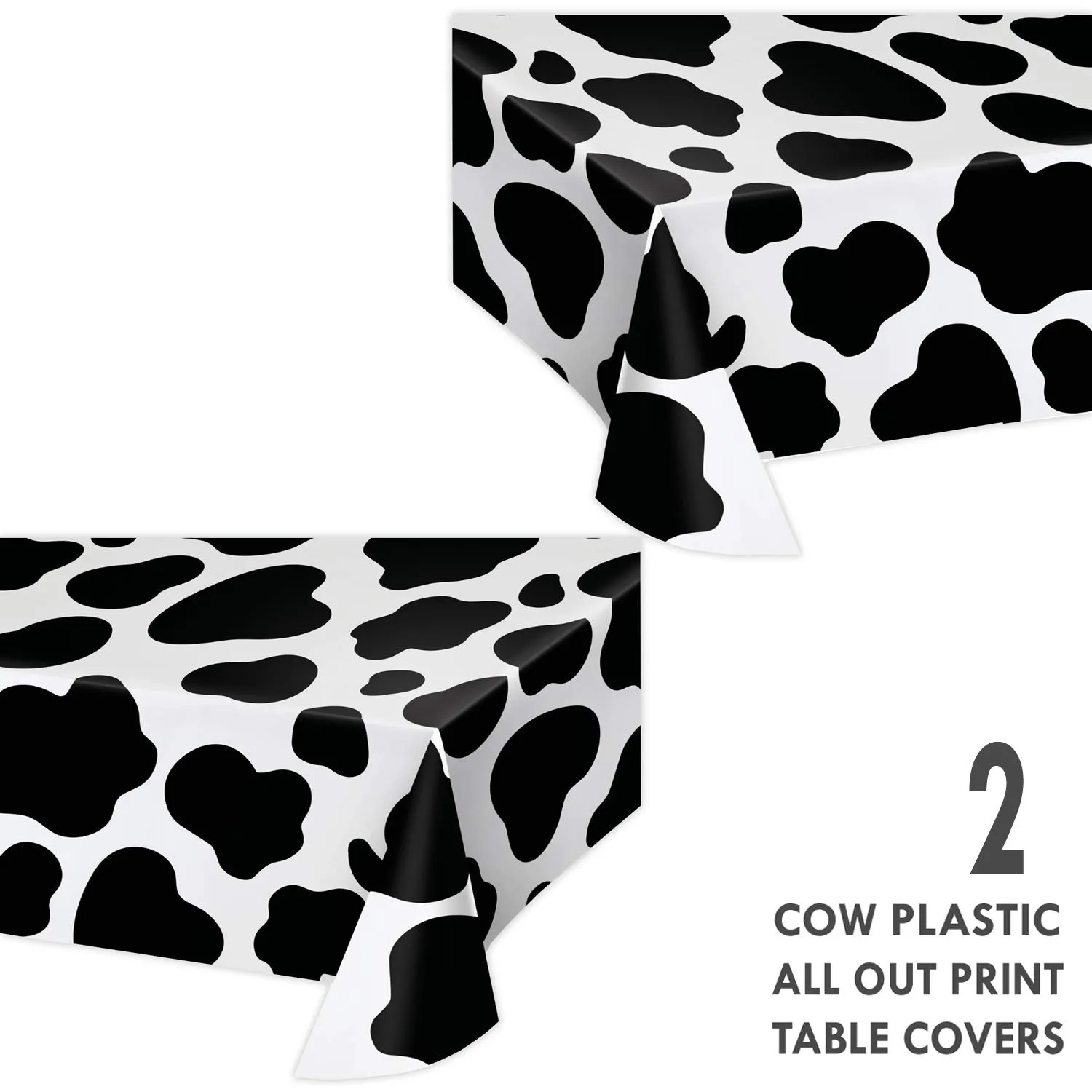 Cow Print Party Supplies - Black and White Animal Print Plastic Table Covers for Western and Farm Theme Parties (2 Pack)