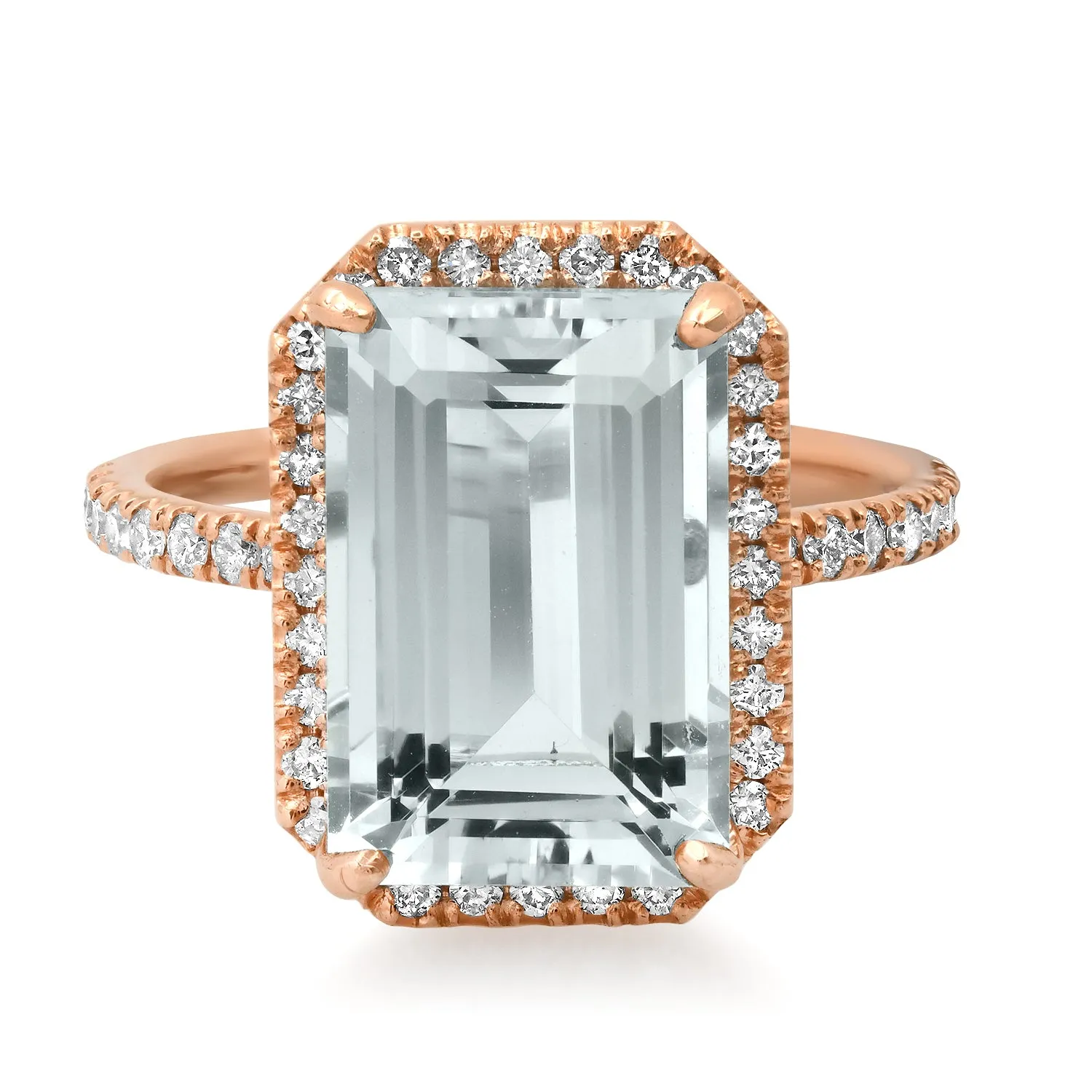 Crisp Emerald Cut Aquamarine & Diamond Statement Ring