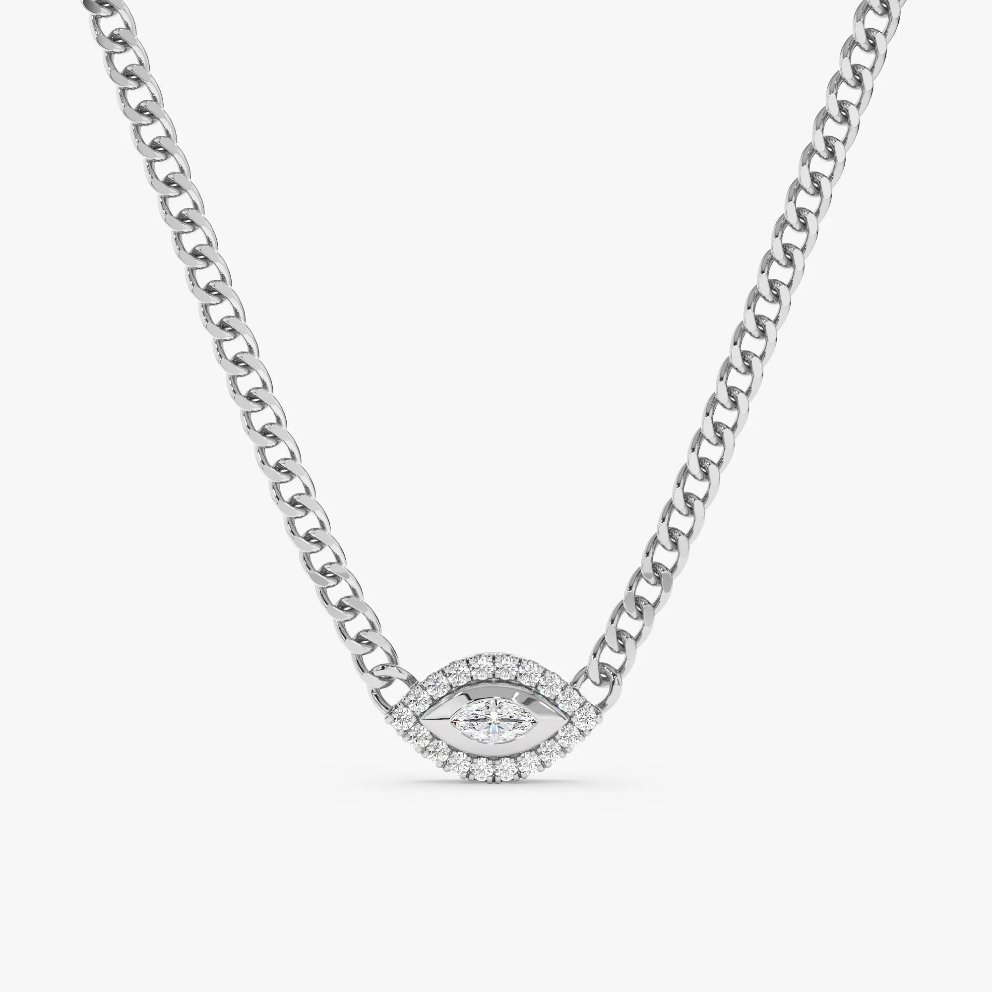 Diamond Evil Eye Cuban Chain Necklace, Ayin