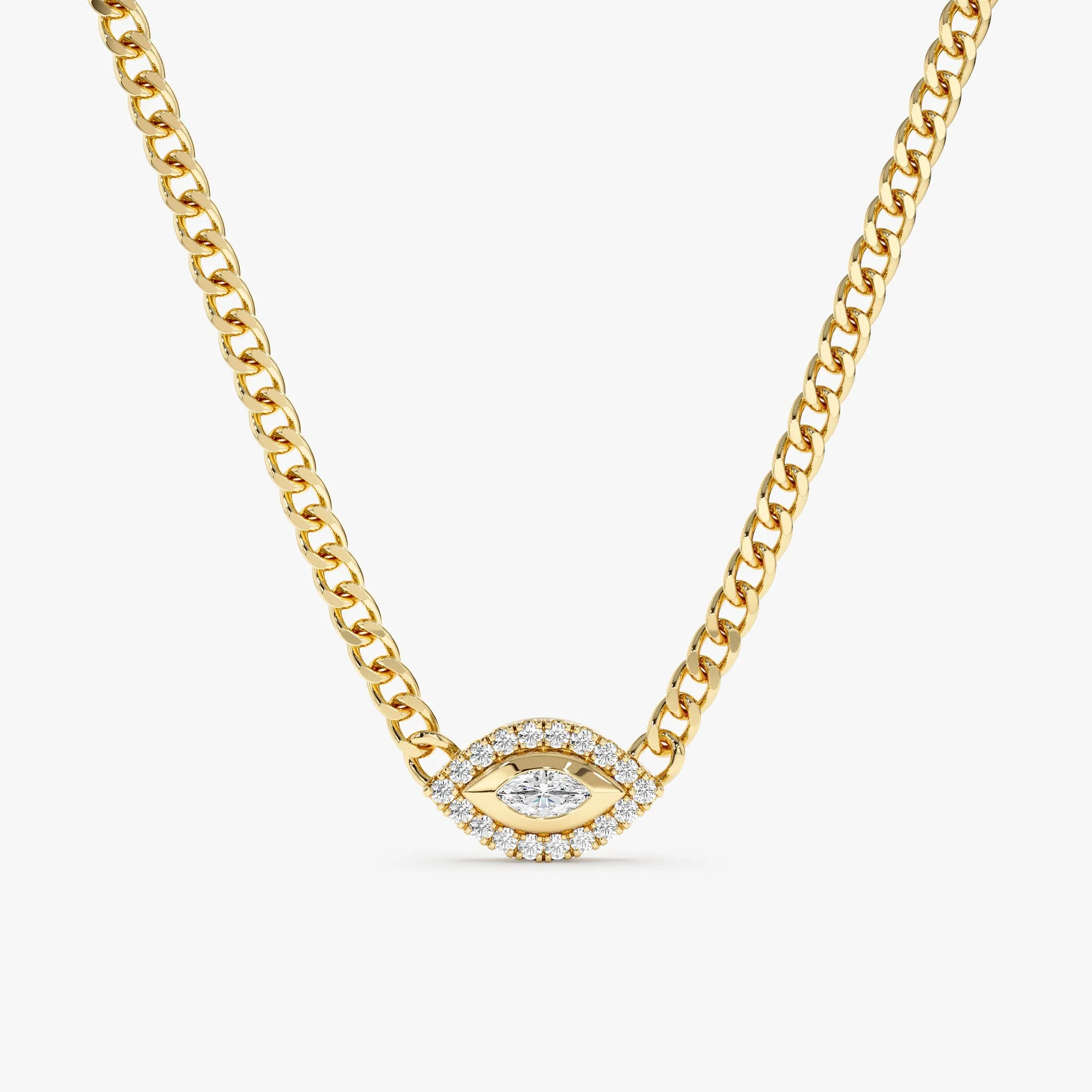 Diamond Evil Eye Cuban Chain Necklace, Ayin