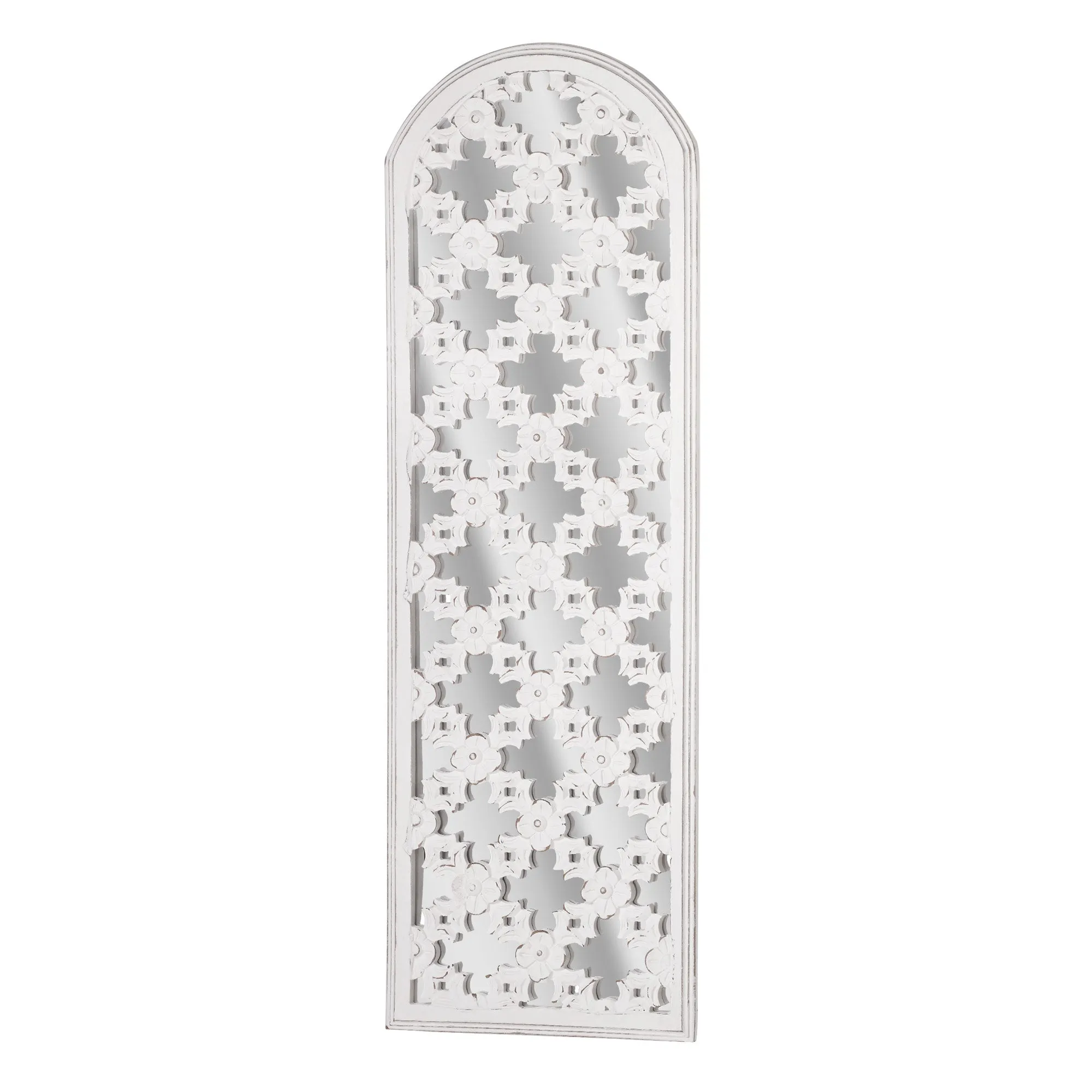 Distressed Reflective Arched White Lattice Wall Medallion - 12" x 36"