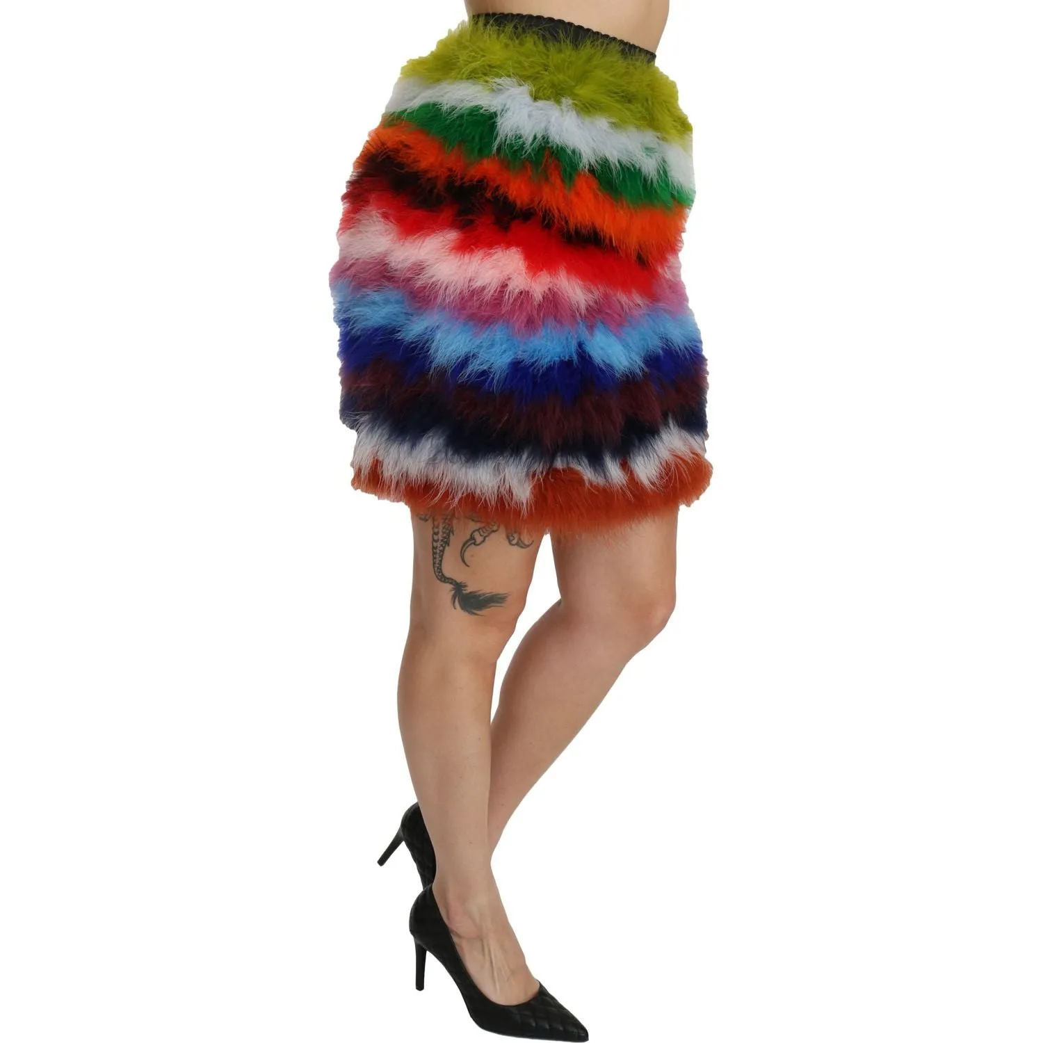 Dolce & Gabbana Chic Feather Embellished High Waist Skirt