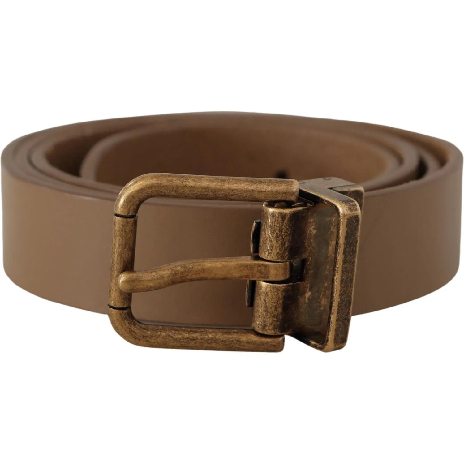 Dolce & Gabbana Elegant Brown Leather Belt with Brass Tone Buckle