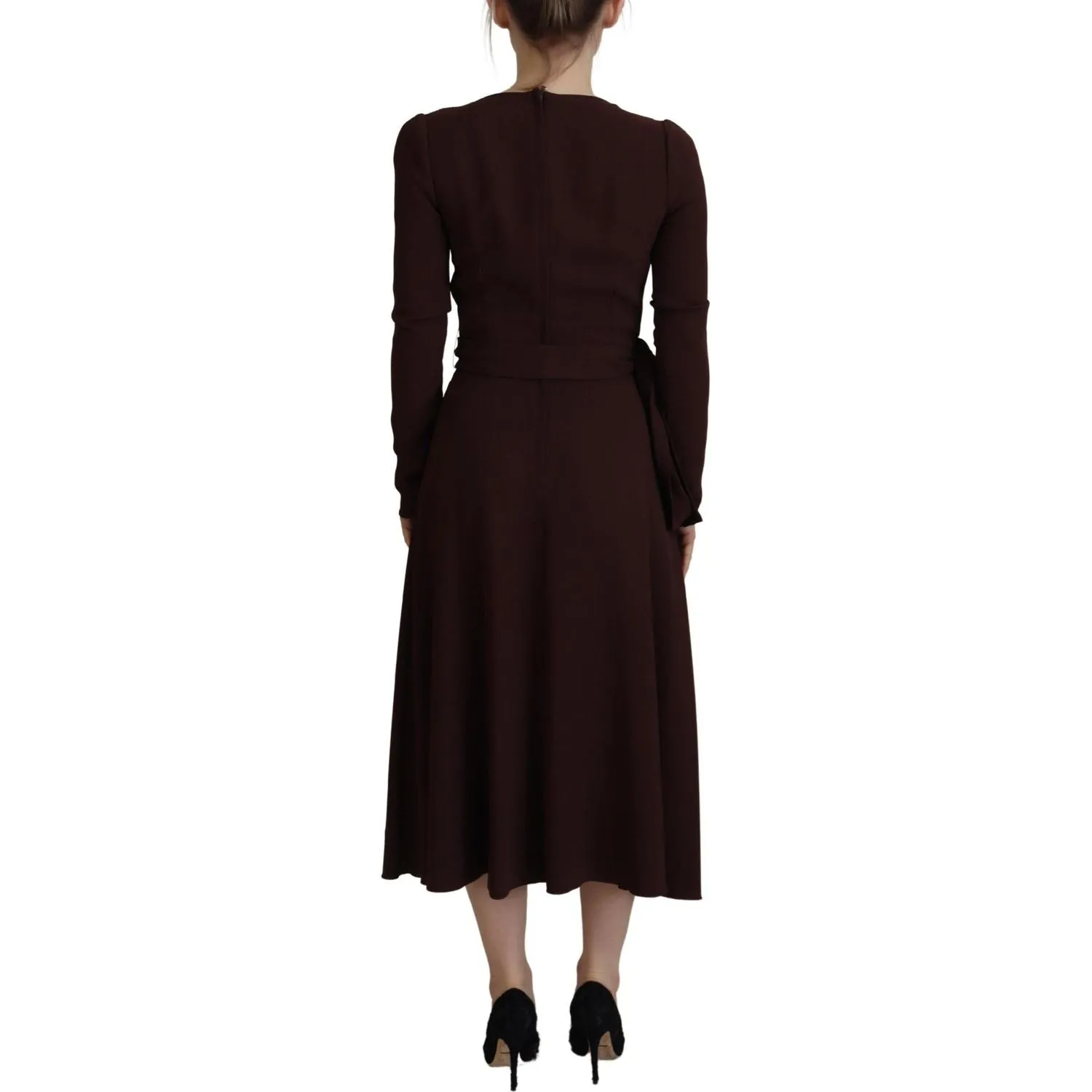 Dolce & Gabbana Elegant Brown Long Sleeve Wrap Dress