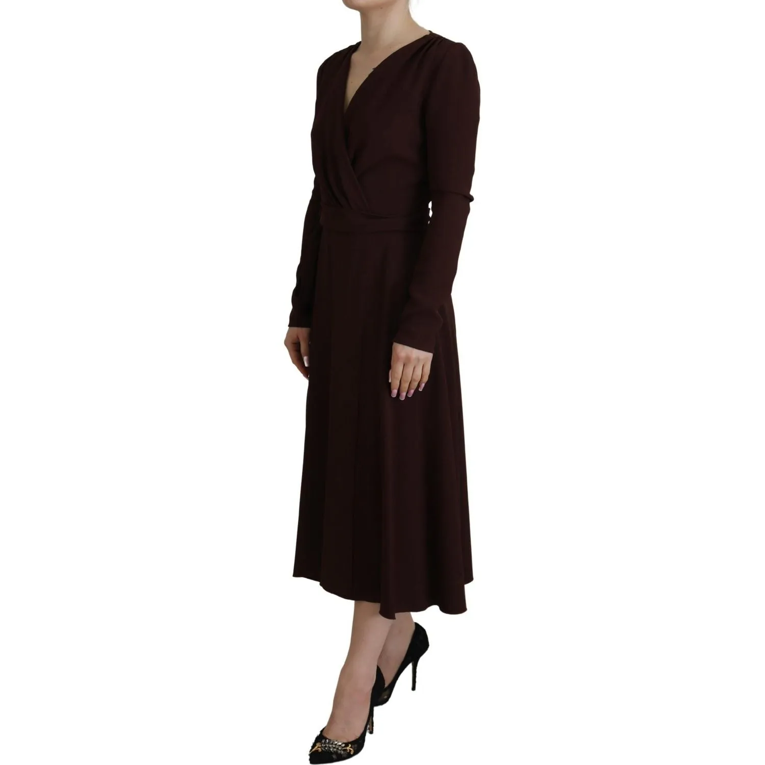 Dolce & Gabbana Elegant Brown Long Sleeve Wrap Dress