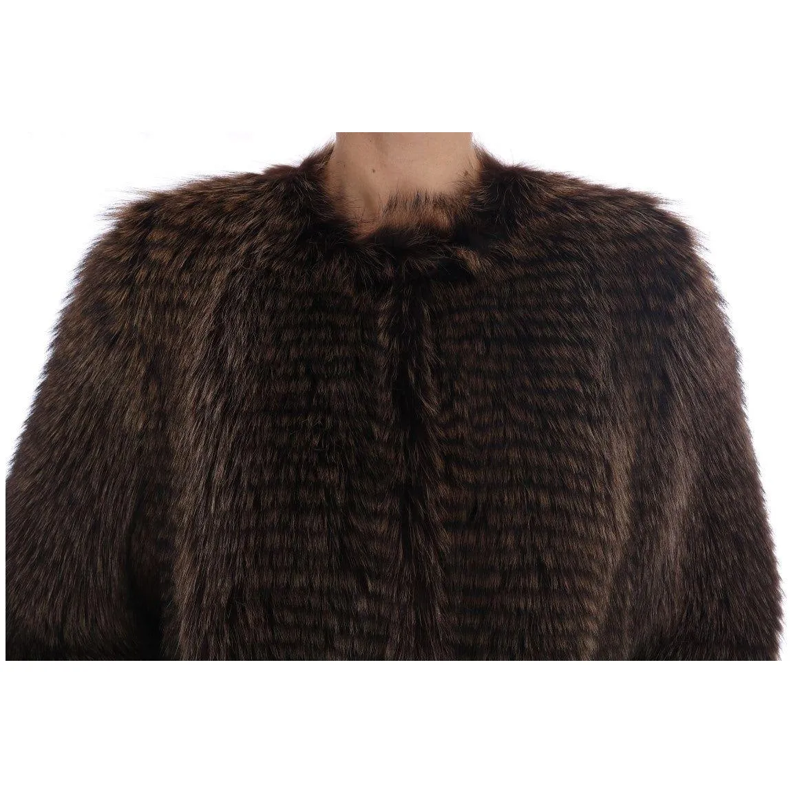 Dolce & Gabbana Elegant Brown Raccoon Fur Knee-Length Coat