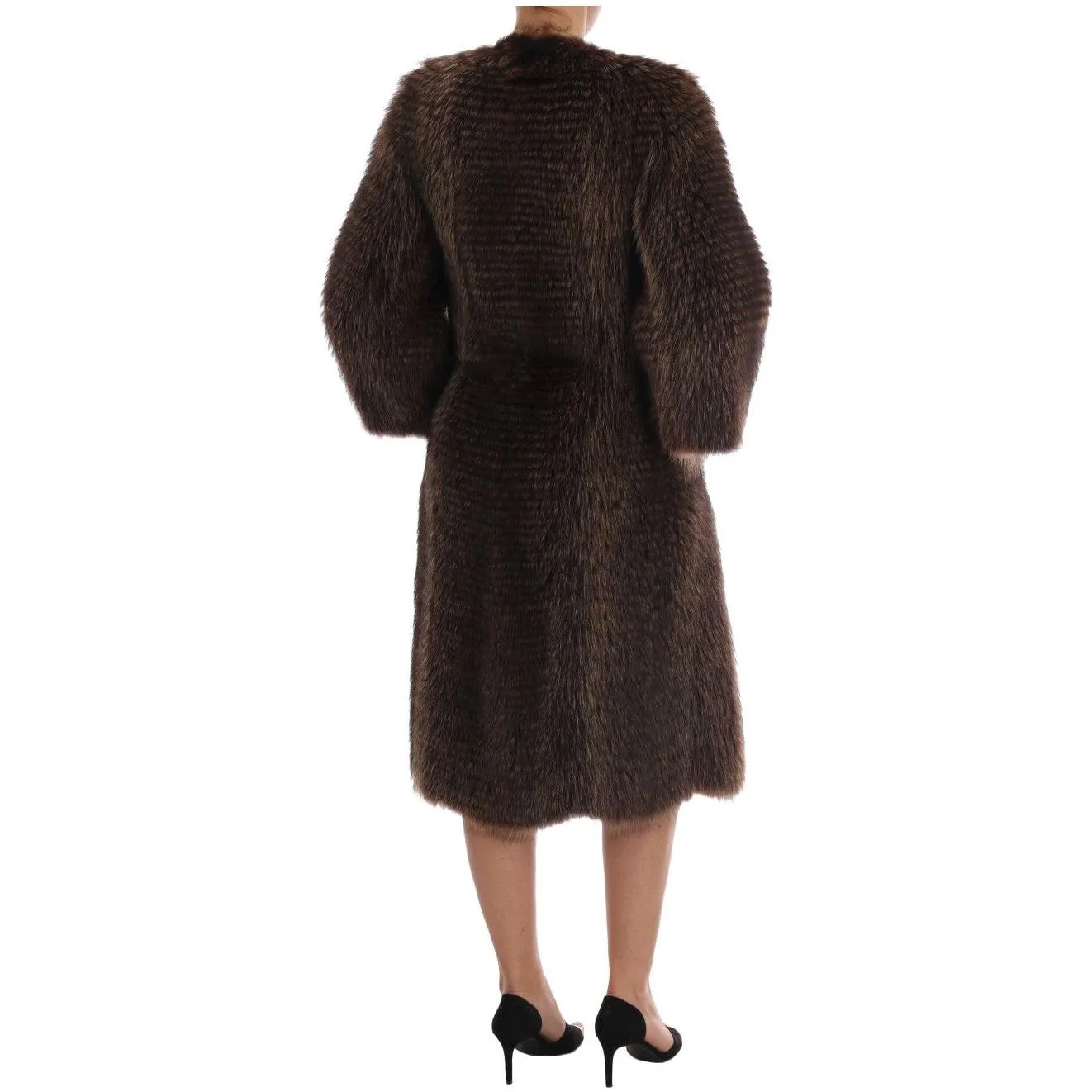 Dolce & Gabbana Elegant Brown Raccoon Fur Knee-Length Coat