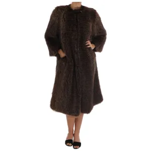 Dolce & Gabbana Elegant Brown Raccoon Fur Knee-Length Coat