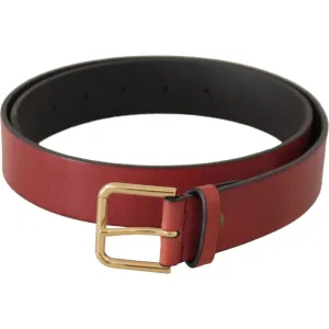 Dolce & Gabbana Elegant Red Leather Belt with Engraved Buckle