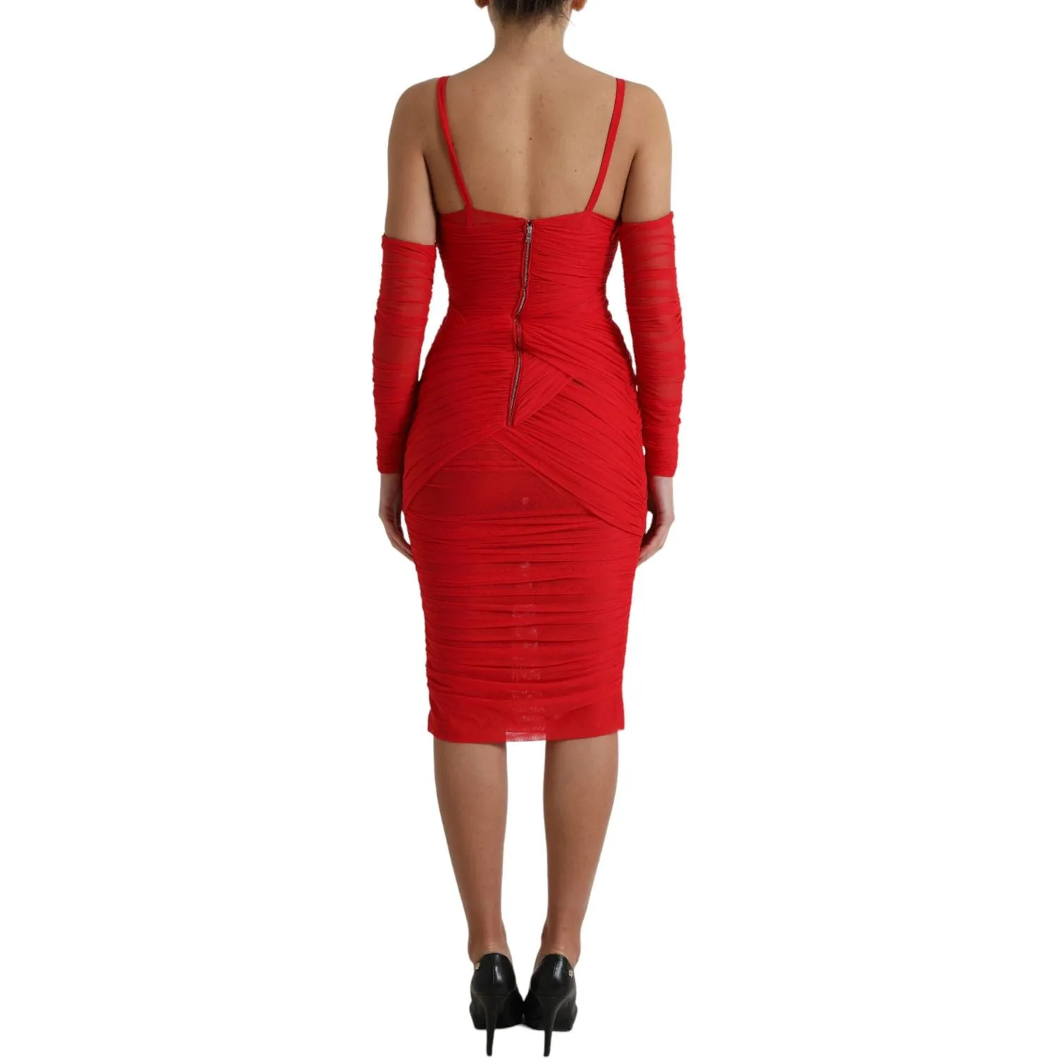 Dolce & Gabbana Radiant Red Stretch Satin Midi Dress