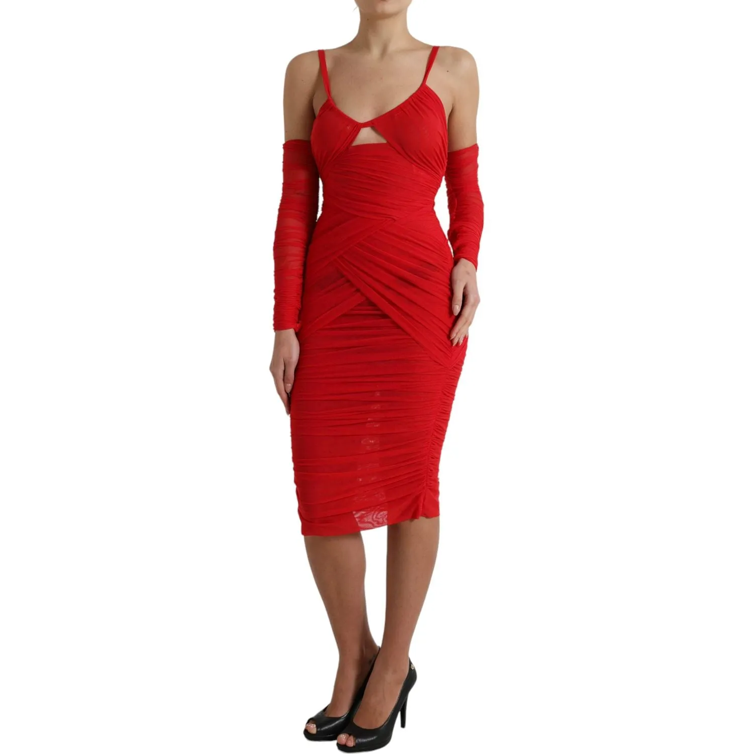 Dolce & Gabbana Radiant Red Stretch Satin Midi Dress