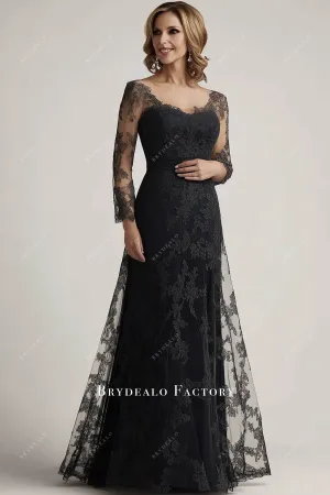 Elegant Black Lace Long Sleeve Mother of Bride Dress