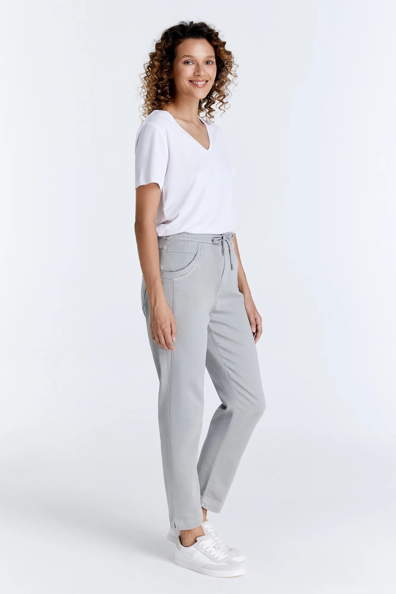 Ella Mid Waist Jogger 5 Pocket Ankle Pants Ice Grey