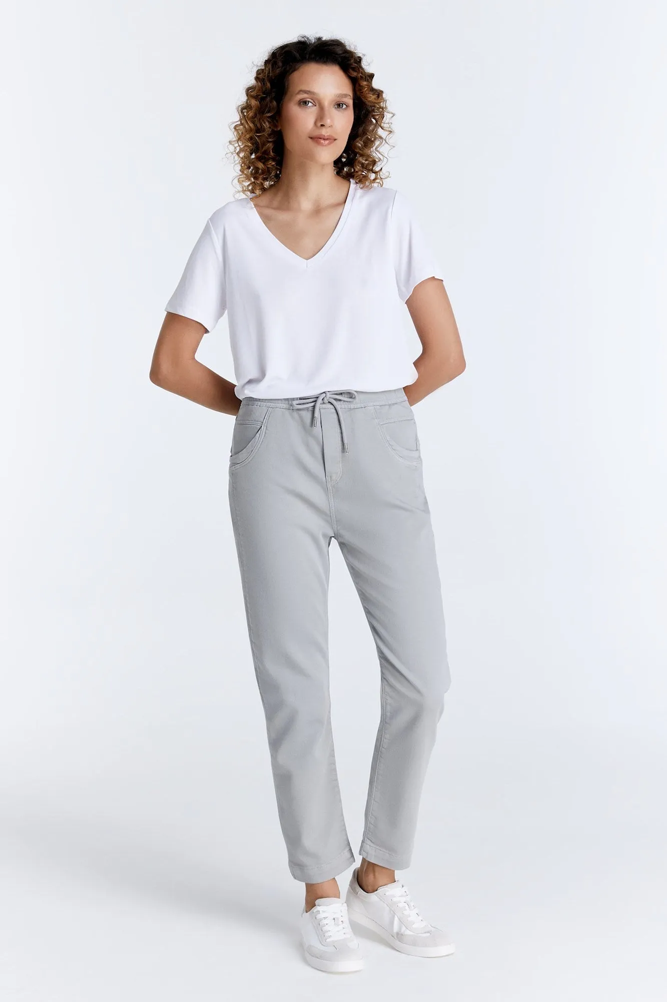 Ella Mid Waist Jogger 5 Pocket Ankle Pants Ice Grey