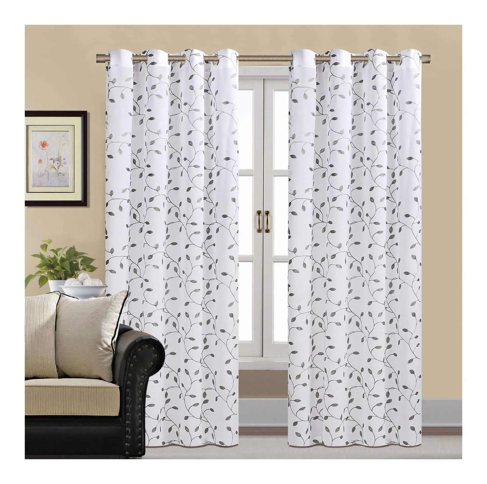 Embroidered Doli Sheer Curtain One Panel with Grommets