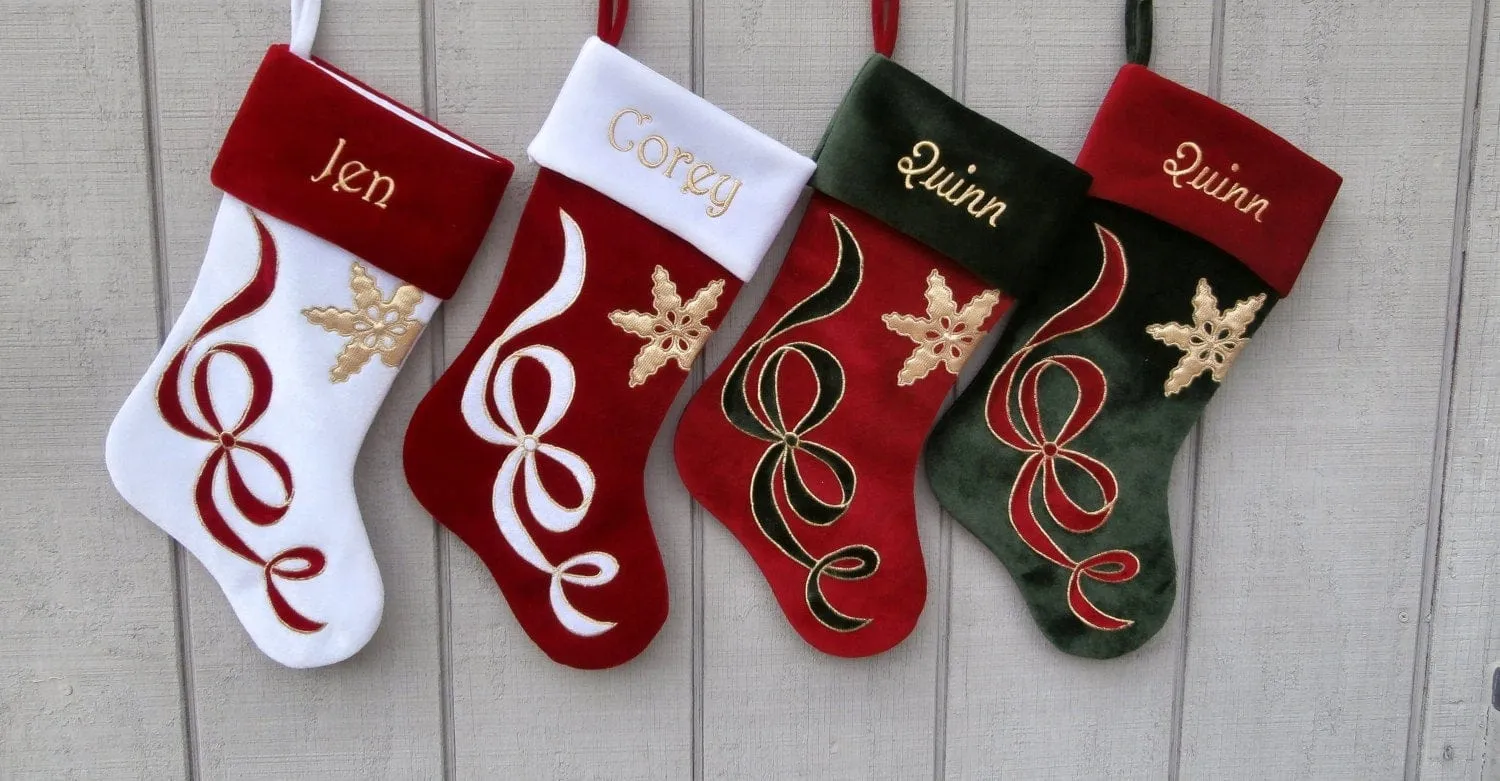 Embroidered Stockings - Velvet Christmas Applique - Custom Personalized - Available in Different Colors