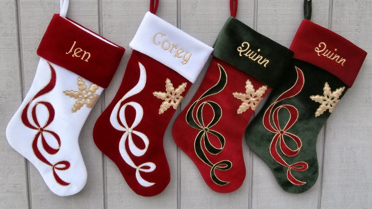 Embroidered Stockings - Velvet Christmas Applique - Custom Personalized - Available in Different Colors