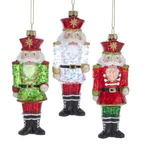 Glass Glitter Nutcracker Ornament, Green, Clear, Red, T2691