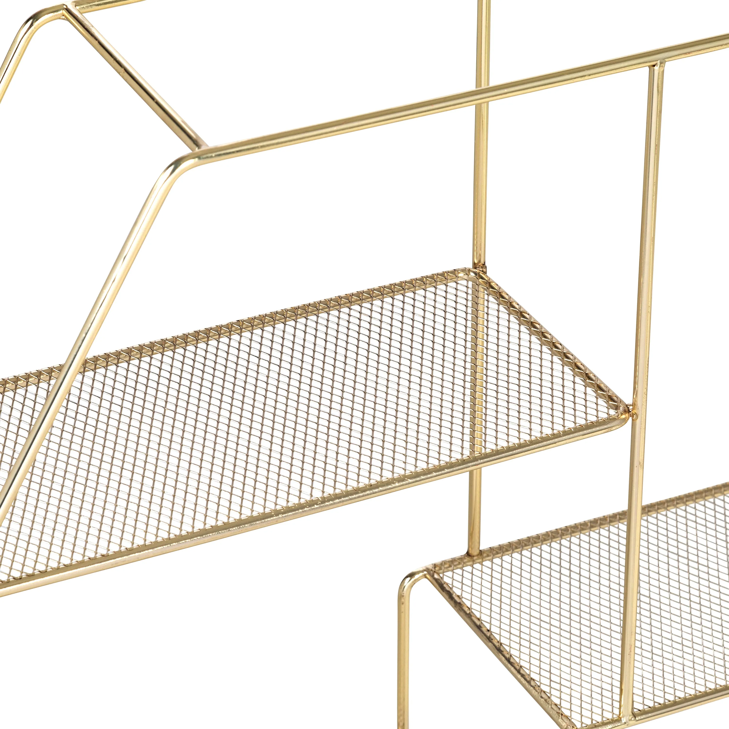 Gold 4-Tier Hexagonal Decorative Metal Wall Shelf