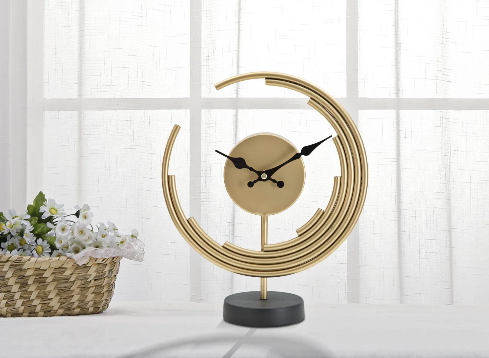 Golden & Black Metal Geometric Moon Table Clock