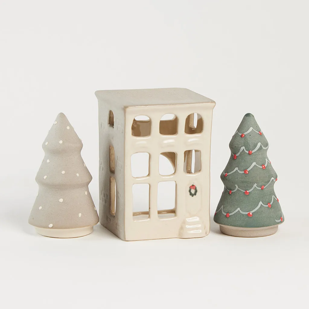 Gray & White Painted Ceramic Christmas Tree