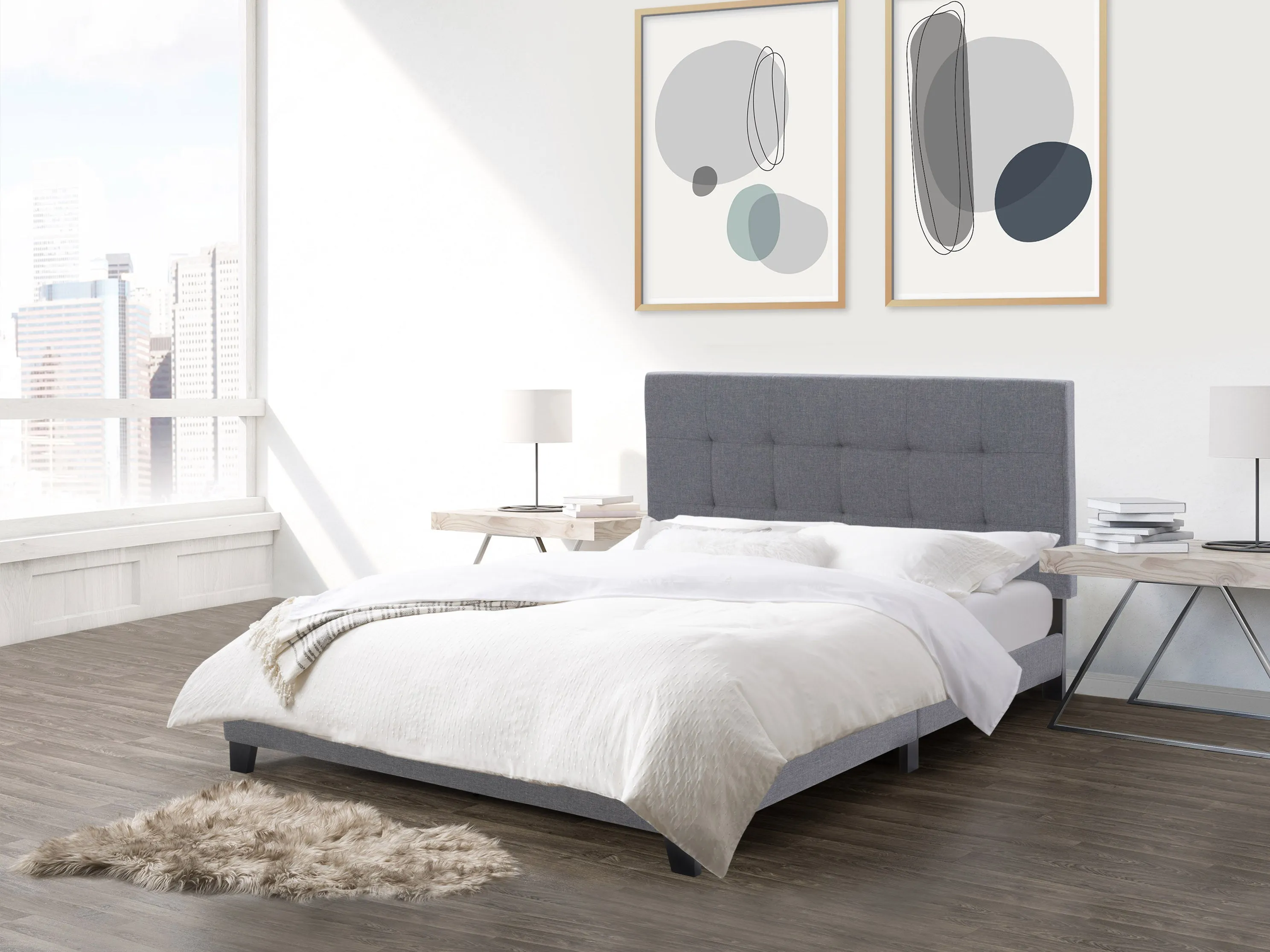 Grey Queen Panel Bed