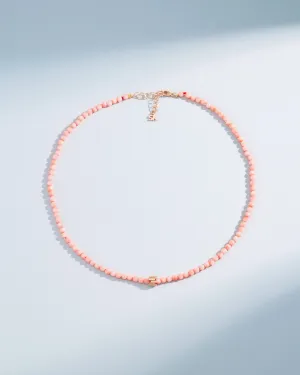 Infinite Beaded Round Pink Coral & Mini Golden Rondelle Necklace