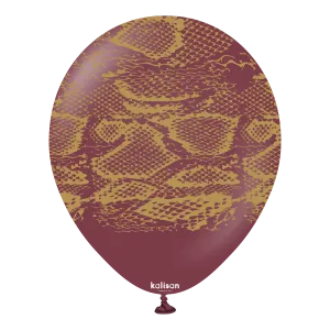 Kalisan 12" Snake Printed Standard Burgundy  Latex Balloon, 25 pieces