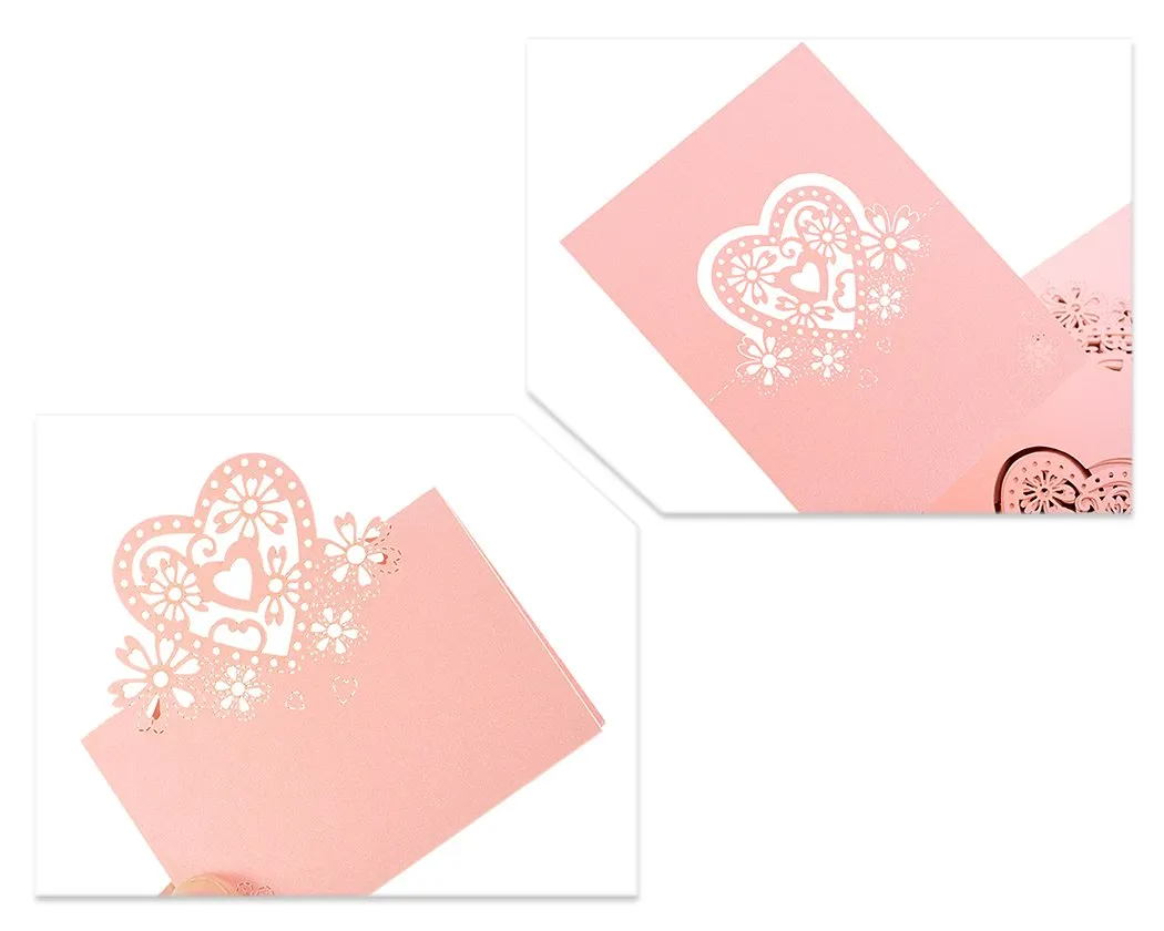 Laser Cut Love Heart Wedding Table Place Card - Pink