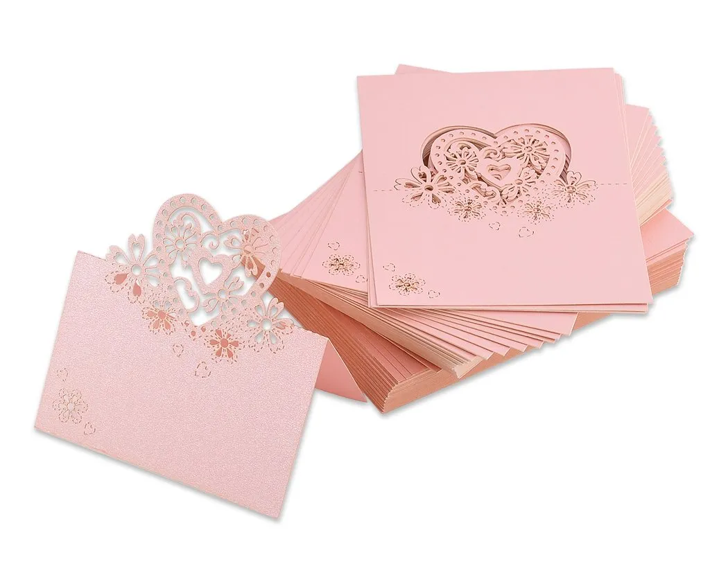 Laser Cut Love Heart Wedding Table Place Card - Pink