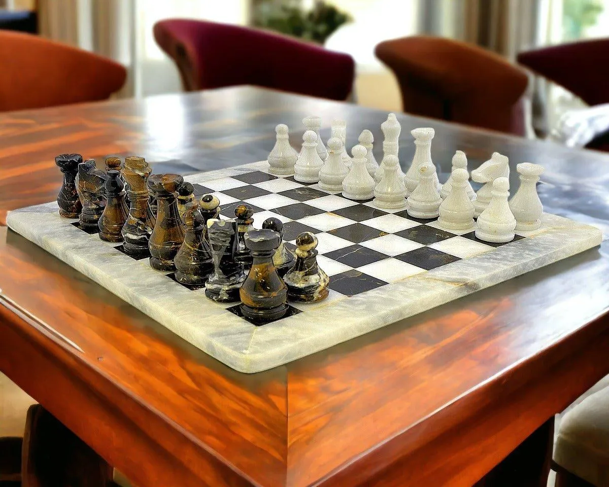 Luxury Chess Set in Michelangelo and White Marble