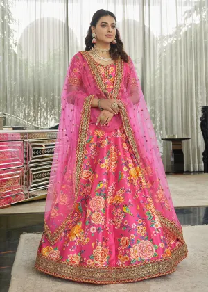 Marvelous Deep Pink Art Silk Floral Printed Lehenga Choli